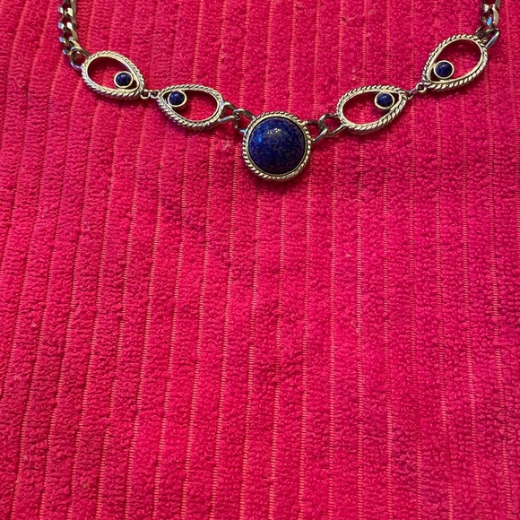 Womens Choker Necklace blue cabachon with gold lupis luzuli 16” - Picture 3 of 6